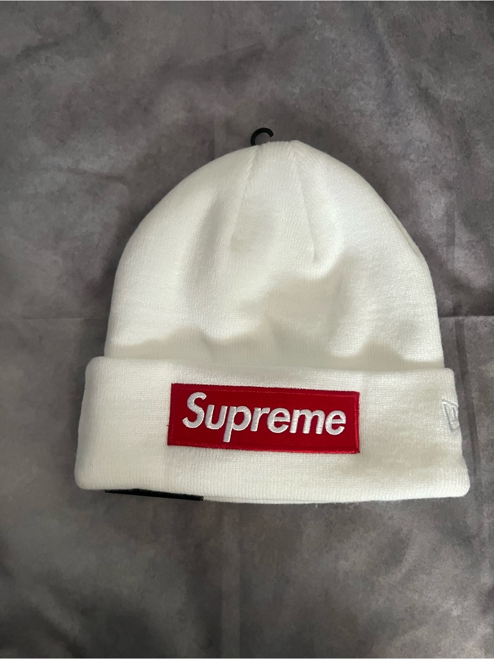 Supreme White Beanie with Red Box Logo